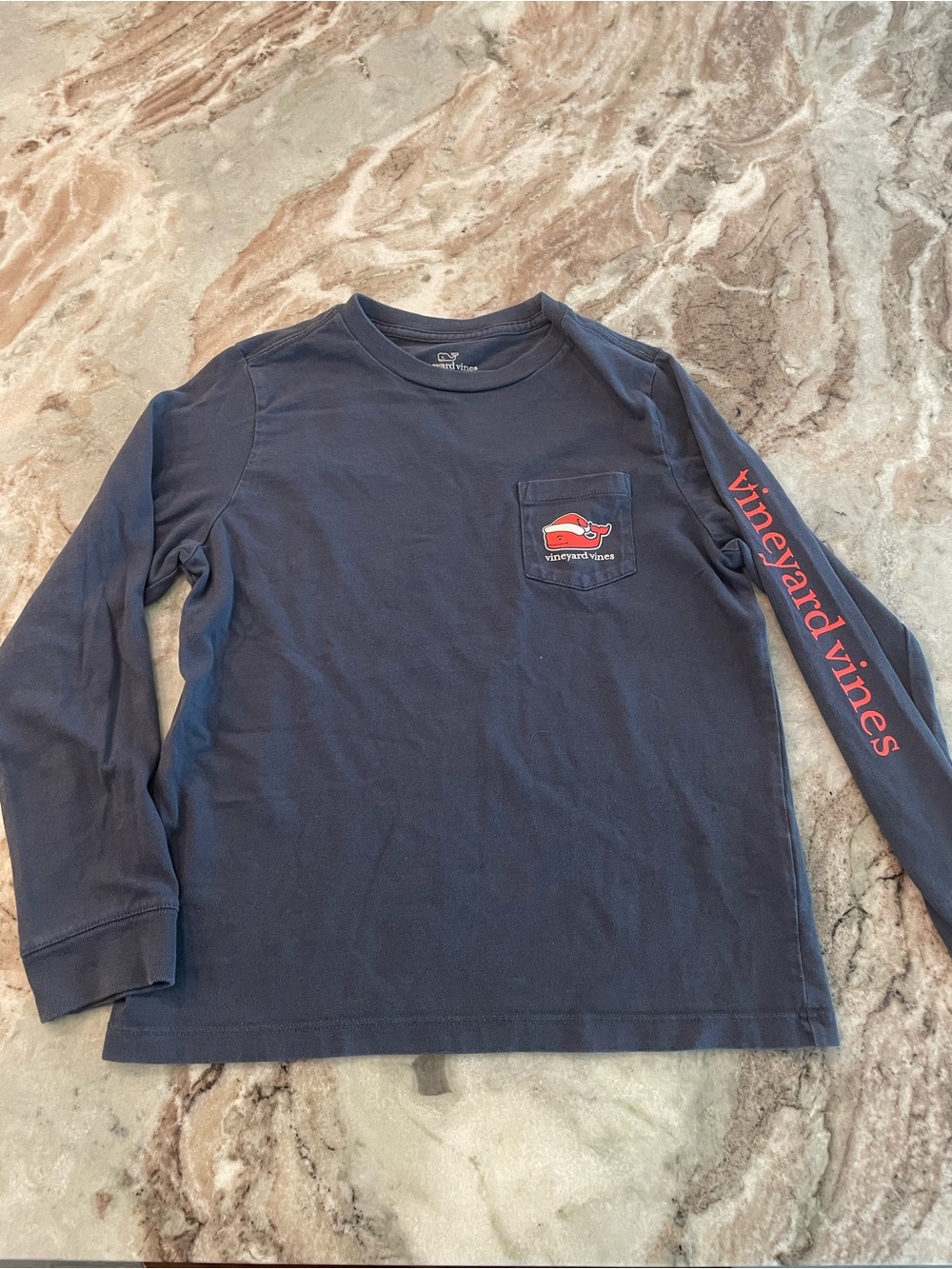 Vineyard Vines Boys Holiday Naughty Nice Christmas Shirt Long Sleeve 7 Navy